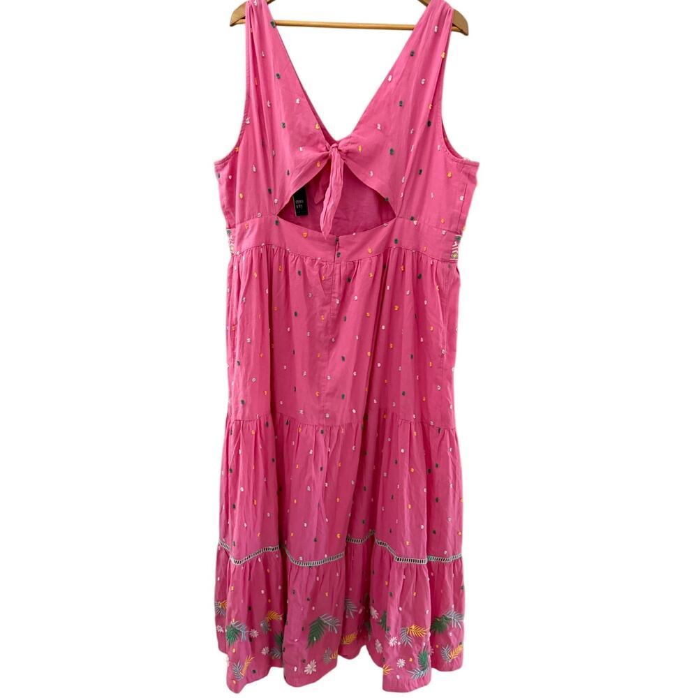 Crown & Ivy Plus‎ Pink & Multicolor Embroidered Tie Back Maxi Dress Size 18W - Picture 7 of 12